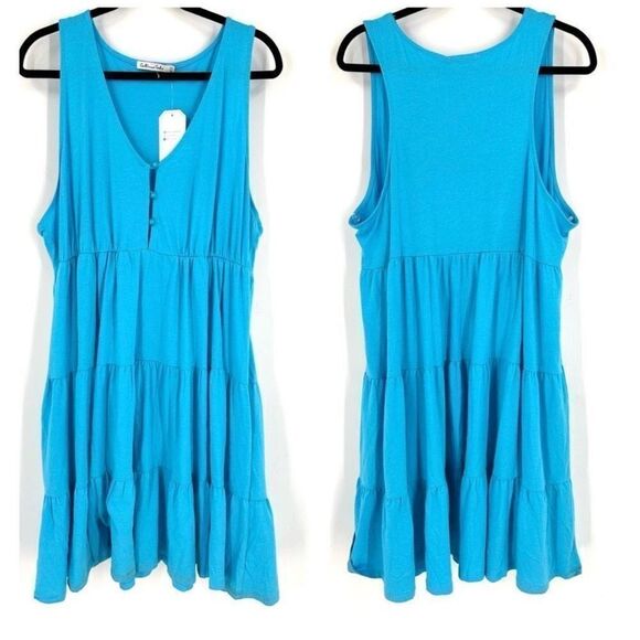 Culture Code ~ NEW Women's Tiered Button Front Racerback Midi Dress Blue ~ 1X - Picture 7 of 7